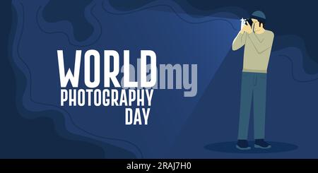 Concetto di celebrazione del World Photography Day. Illustrazione vettoriale per la progettazione di banner Web e poster. Illustrazione Vettoriale