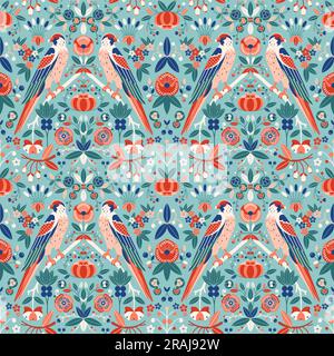 Uccelli falconi nel giardino in stile Art Nouveau Illustrazione Vettoriale