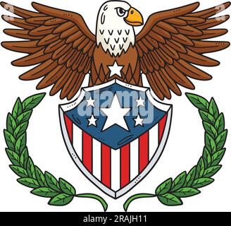 American Flag and Eagle Badge Cartoon Clipart Illustrazione Vettoriale