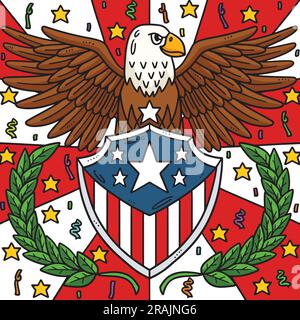 Il 4 luglio American Flag Eagle Badge colorato Illustrazione Vettoriale