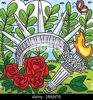 4 luglio Cartone colorato Corona e torcia Illustrazione Vettoriale