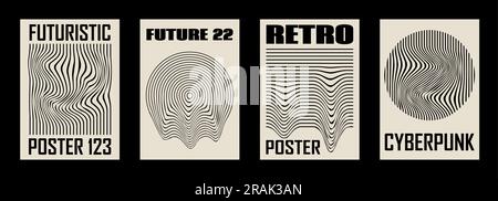Poster geometrici astratti Y2K retrò-futuristici, arte murale, stampe di t-shirt, striscioni Illustrazione Vettoriale