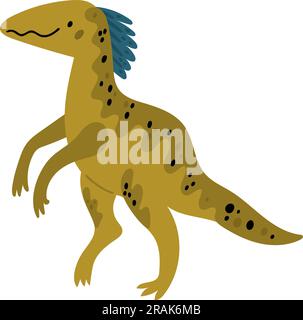 Divertente dinosauro. Simpatico velociraptor sorridente disegnato a mano Illustrazione Vettoriale