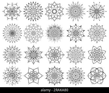 Set di mandalas floreali. Pagine di colorazione dei mandala complesse e semplici Illustrazione Vettoriale