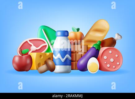 3D Collection of Fresh Products Illustrazione Vettoriale