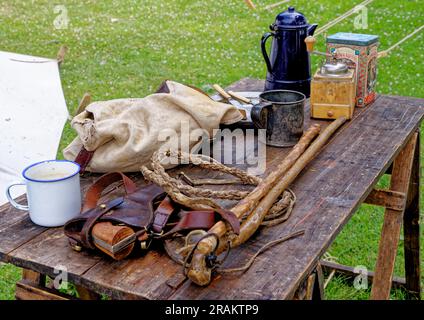 Armi d'altri tempi - Raglan Castle, Monmothshire, Galles del Sud, Regno Unito. 25 giugno 2023 Foto Stock