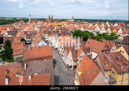 Vista panoramica aerea di Rothenburg ob der Tauber. Rothenburg Tauber è una città della Franconia, in Baviera, in Germania. Foto Stock