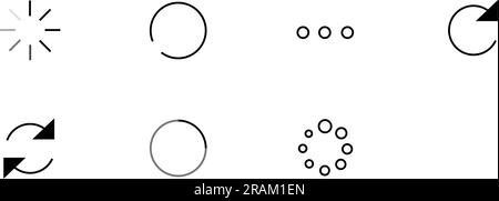 Icona di caricamento nera impostata su sfondo isolato, illustrazione vettoriale. Illustrazione Vettoriale