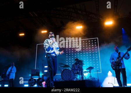 Kasabian ha scosso l’Eden Project questo fine settimana come parte delle Eden Sessions di quest’anno. I Rockers di Leicester noti per i loro tracciati mozzafiato come LSF, Empire, Foto Stock