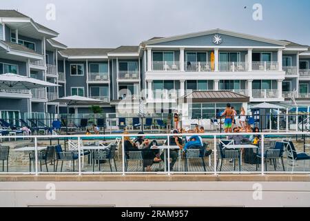 Pismo Beach, California, USA - 2 luglio 2023. Vespera Resort sulla spiaggia di Pismo. Di fronte alla spiaggia, l'hotel offre sistemazioni a 4 stelle a Pismo Beach, Foto Stock