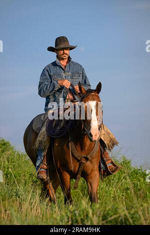 Kyle al Dennis Ranch, Red Owl, South Dakota. Foto Stock