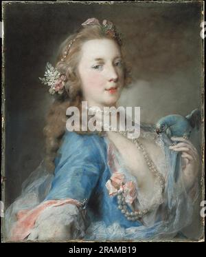 A Young Lady with a Parrot 1730 di Rosalba carriera Foto Stock