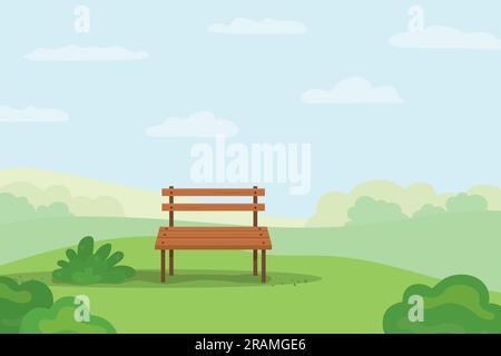 paesaggio primaverile, estivo con panca in legno sulla collina - illustrazione vettoriale Illustrazione Vettoriale