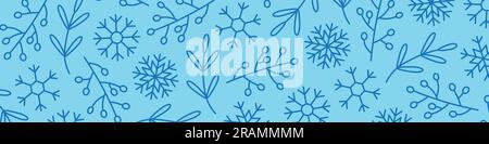 banner invernale, natalizio con fiocchi di neve e icone floreali - illustrazione vettoriale Illustrazione Vettoriale