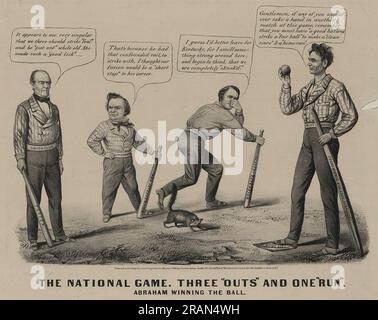 Il gioco nazionale. Tre out e una Run 1860 di Currier e Ives Foto Stock