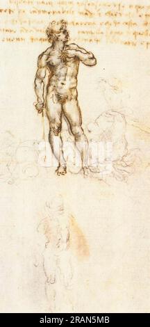 Studio del David di Michelangelo 1505; Firenze, Italia di Leonardo da Vinci Foto Stock