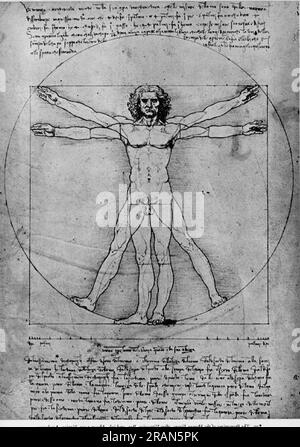 Le proporzioni della figura umana (l'uomo Vitruviano) 1492; Milano, Italia di Leonardo da Vinci Foto Stock