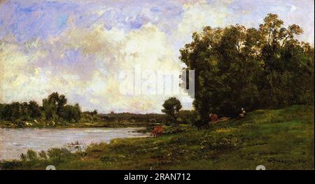 Cattle on the Bank of the River 1872 di Charles-Francois Daubigny Foto Stock