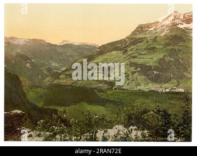 Veduta di Engelberg da Trübsee, Obwalden, Svizzera 1890. Foto Stock