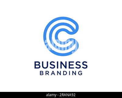 Logo abstract della lettera iniziale C. Forma geometrica blu stile Origami isolato su sfondo bianco. Utilizzabile per logo aziendali e di branding. Vettore piatto L Illustrazione Vettoriale