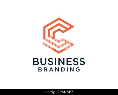 Logo abstract della lettera iniziale C. Stile linea arancione isolato su sfondo bianco. Utilizzabile per loghi aziendali e tecnologici. Temp. Disegno logo Flat Vector Illustrazione Vettoriale