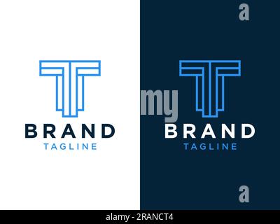 Logo T con lettera iniziale semplice. Forma di linea blu geometrica persone stile isolato su doppio sfondo. Utilizzabile per logo aziendali e di branding. VECTO piatto Illustrazione Vettoriale