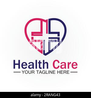 Modello di design del logo del cuore medico o dell'assistenza sanitaria Illustrazione Vettoriale