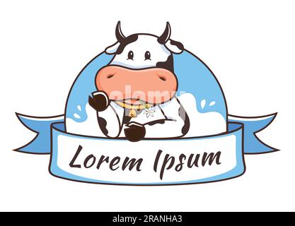 Logo per i prodotti lattiero-caseari. Carina mucca. Divertente animale. Illustrazione vettoriale Illustrazione Vettoriale