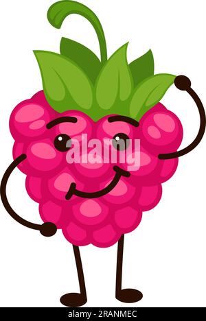 Divertente emoji o adesivo sorridente al lampone Illustrazione Vettoriale