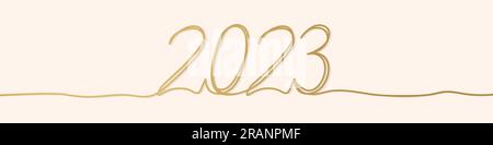 banner con linea continua dorata concetto anno nuovo 2023 - illustrazione vettoriale Illustrazione Vettoriale