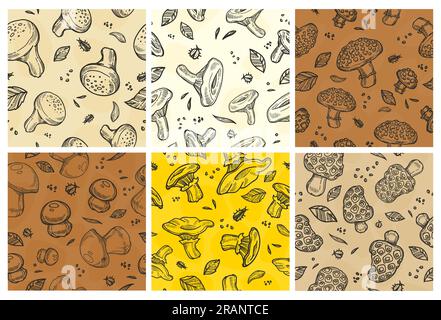 Set decorativo con funghi disegnati a mano Illustrazione Vettoriale