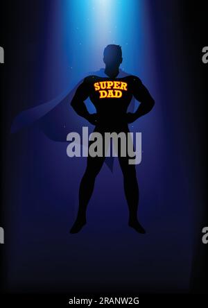 Silhouette di un supereroe con le parole super papà sul petto Illustrazione Vettoriale