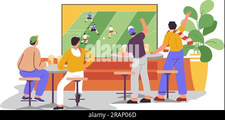 Gli amanti dello sport sono al bar o al pub che assistono a una partita di football Illustrazione Vettoriale