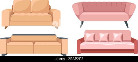 Arredamento domestico, divani e divani vettoriali Illustrazione Vettoriale