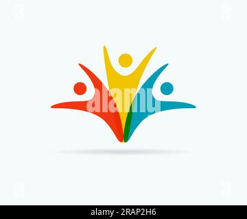 Logo astratto People Colorful. Design a icone con illustrazione di stile minimale. Emblema di coworking vettoriale o segno di comunità familiare Illustrazione Vettoriale