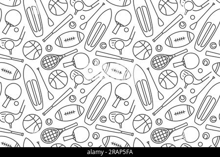 Modello sportivo senza cuciture con tavola SUP, tennis, golf, basket, rugby, icone baseball - illustrazione vettoriale Illustrazione Vettoriale