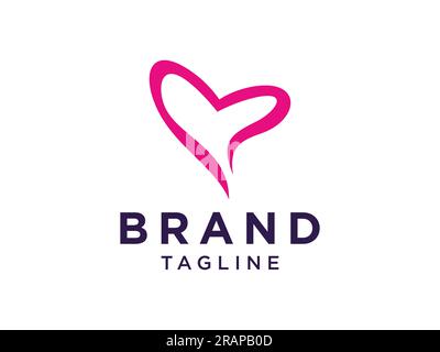 Logo Love People. Forma rossa simbolo a forma di cuore disegnato a mano con combinazione di icone umane isolata su sfondo bianco. Elemento modello disegno logo Flat Vector Illustrazione Vettoriale