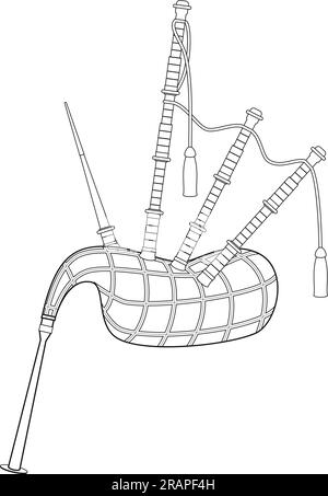 Semplice illustrazione vettoriale dei cartoni animati da colorare di una cornamusa isolata su sfondo bianco Illustrazione Vettoriale