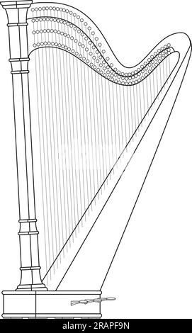 Semplice illustrazione vettoriale di un'arpa isolata su sfondo bianco Illustrazione Vettoriale