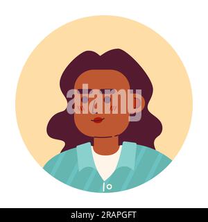 Testa di carattere vettoriale semipiatta donna bruna dai capelli lunghi Illustrazione Vettoriale