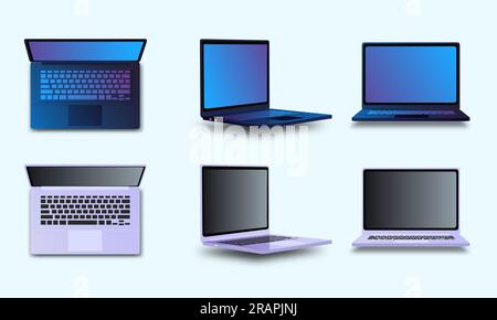 Vista laterale anteriore superiore del notebook isolata su sfondo bianco Illustrazione Vettoriale