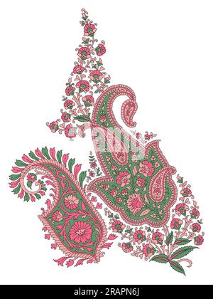 Un bellissimo paisley floreale astratto per creare un nuovo design di abbigliamento con fiori e foglie colorate e alla moda. Foto Stock