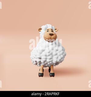 Graziosa rappresentazione 3d di pecore bianche per la stampa di biancheria da letto, lenzuola, pigiami, doccia per bambini, invito per feste per bambini, t-shirt di vestiti divertenti. Adorabile lam Foto Stock