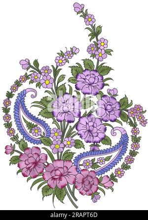 Un bellissimo paisley floreale astratto per creare un nuovo design di abbigliamento con fiori e foglie colorate e alla moda. Foto Stock