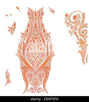 Un bellissimo paisley floreale astratto per creare un nuovo design di abbigliamento con fiori e foglie colorate e alla moda. Foto Stock