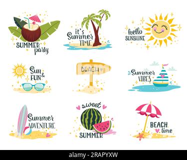 Set di etichette estive e clip art Illustrazione Vettoriale
