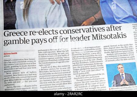 "La Grecia rielegge i conservatori dopo che il gioco d'azzardo paga per il leader Mitsotakis" Foto Stock