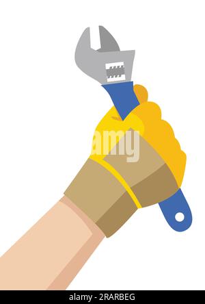 Illustrazione di una mano manuale con un guanto che tiene una chiave Illustrazione Vettoriale