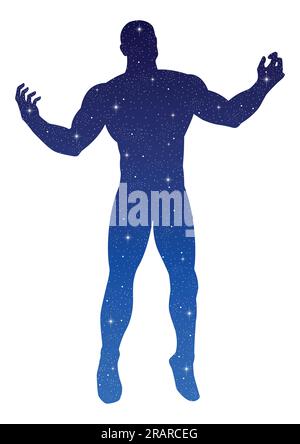 Silhouette illustrazione di una figura maschile aprire le braccia con le stelle texture Illustrazione Vettoriale