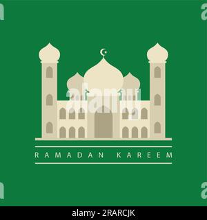 Illustrazione grafica di una moschea su sfondo verde. Islam, Islamico, Ramadan Kareem, Tema Di Eid Mubarak Illustrazione Vettoriale
